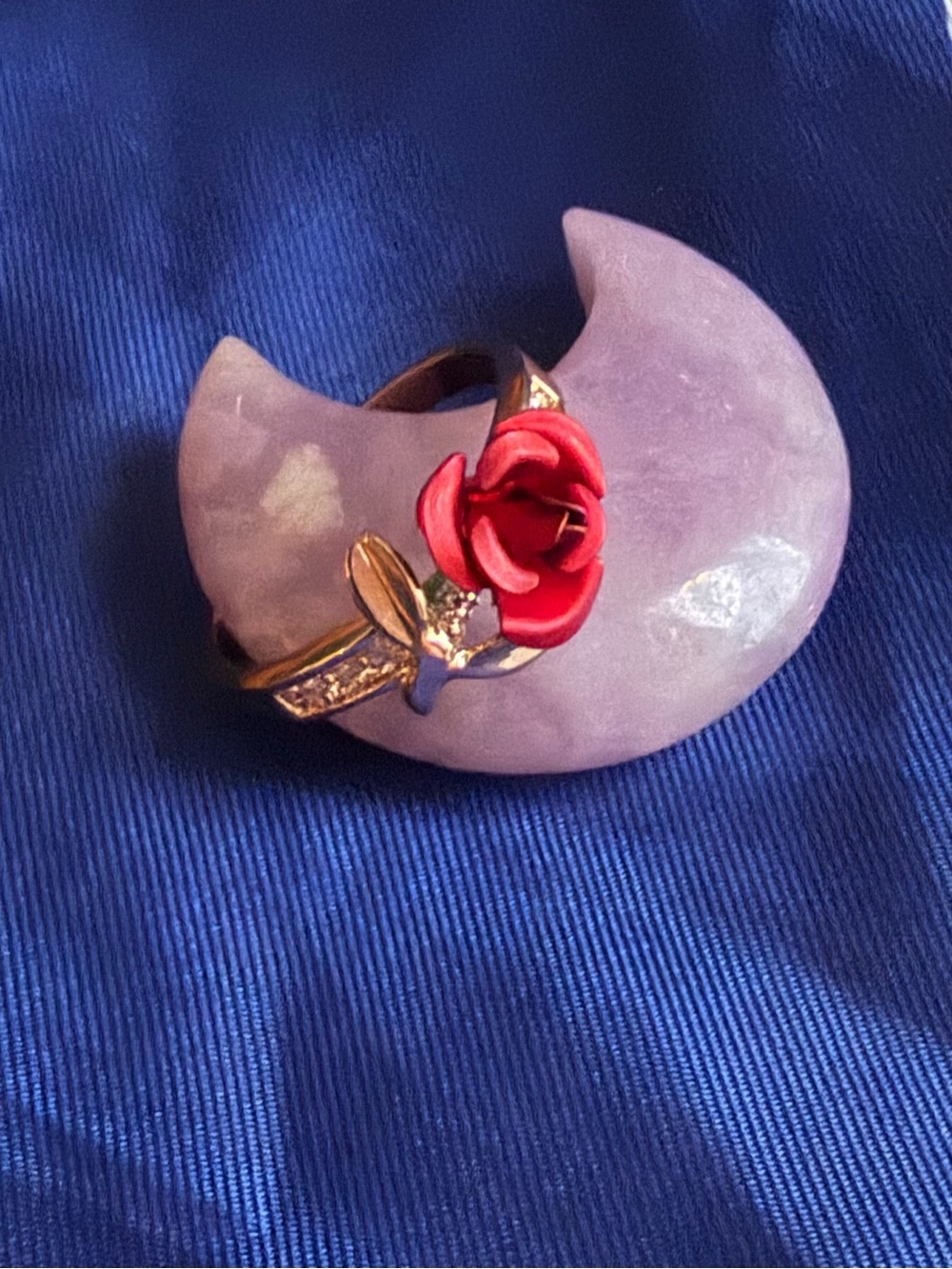 Gold-Tone Ring with Red Rose Accent - Women's Jewelry